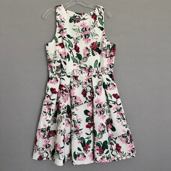 Julian Taylor Cherry Blossom Fit Flare Sundress Sz 12 Sleeveless Pleats Pockets - Picture 6 of 12